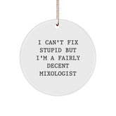 Funny Mixologist Gifts from Men for Him, I Can't Fix Stupid But I'm A Fairly Decent Mixologist Christmas Unique Ornaments, Circle Ornaments for Cocktail Enthusiasts - Image 1